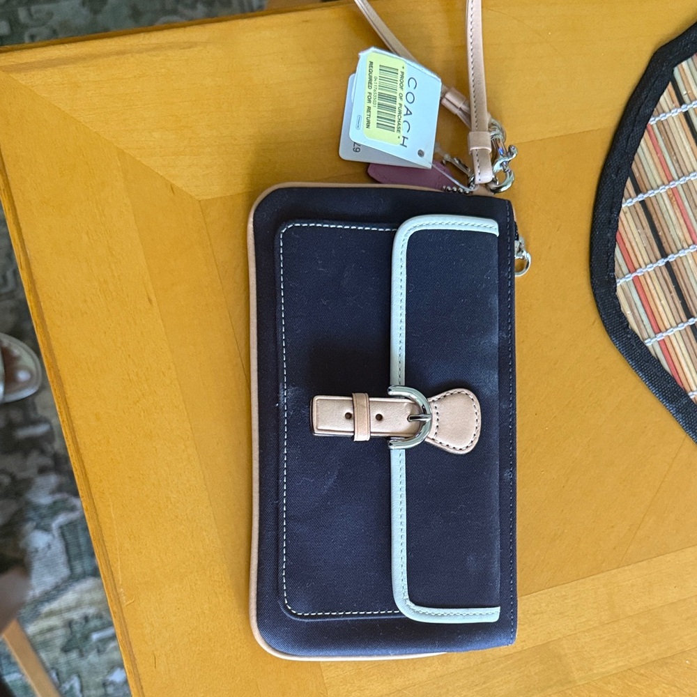 Coach Navy and Light Blue Wristlet with Buckle